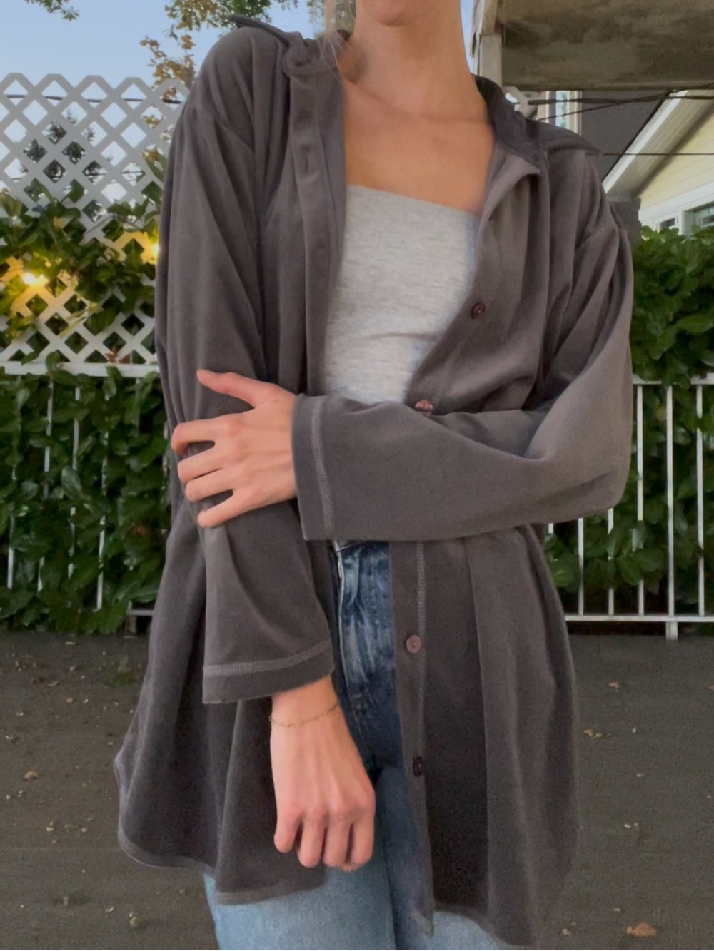 Women's Velvet Gray Teddy Button Down